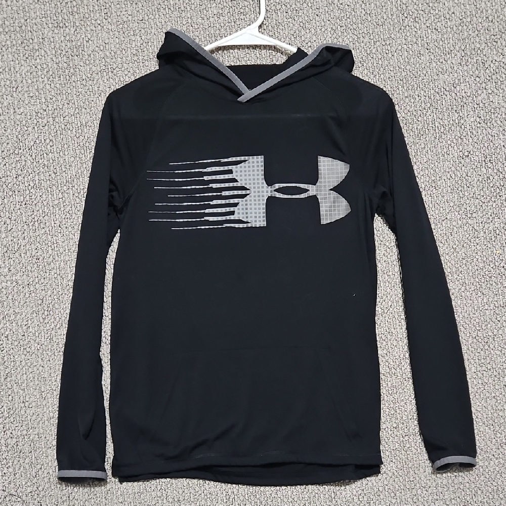 Under Armour Kids Black and Gray Hooded Long Sleeve Shirt